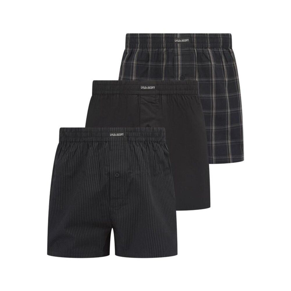 Lyle & Scott Mens Woven Boxer Shorts (Pack of 3) / Black